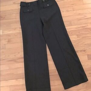NEW ANN TAYLOR WIDE LEG CUFFED TROUSERS BUTTON TAB FRONT POCKETS FAUX BELT BLACK